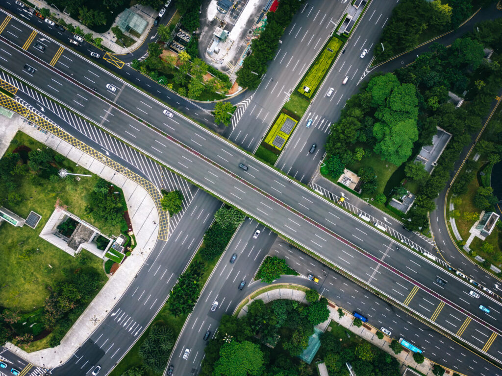 Busy highway from aerial view.